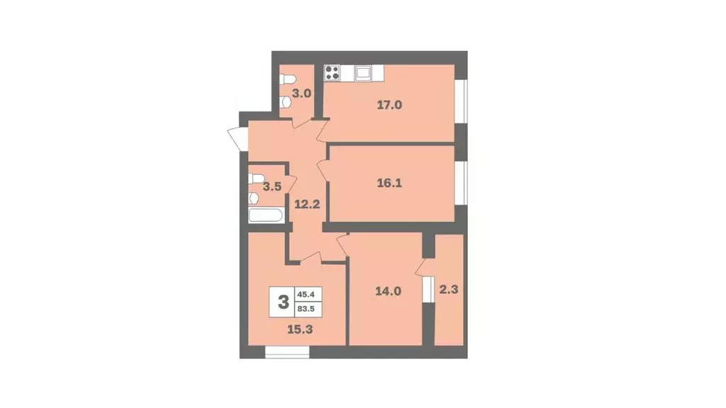 3-к кв. Башкортостан, Уфа Дагестанская ул., лит13 (83.4 м) - Фото 1