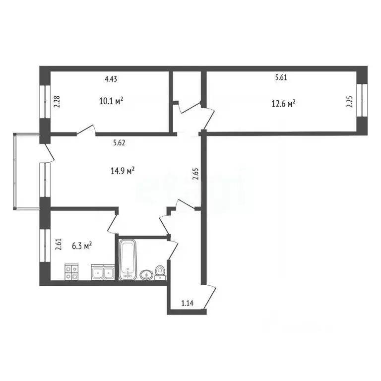 3-к кв. Вологодская область, Вологда ул. Маяковского, 35 (55.8 м) - Фото 2