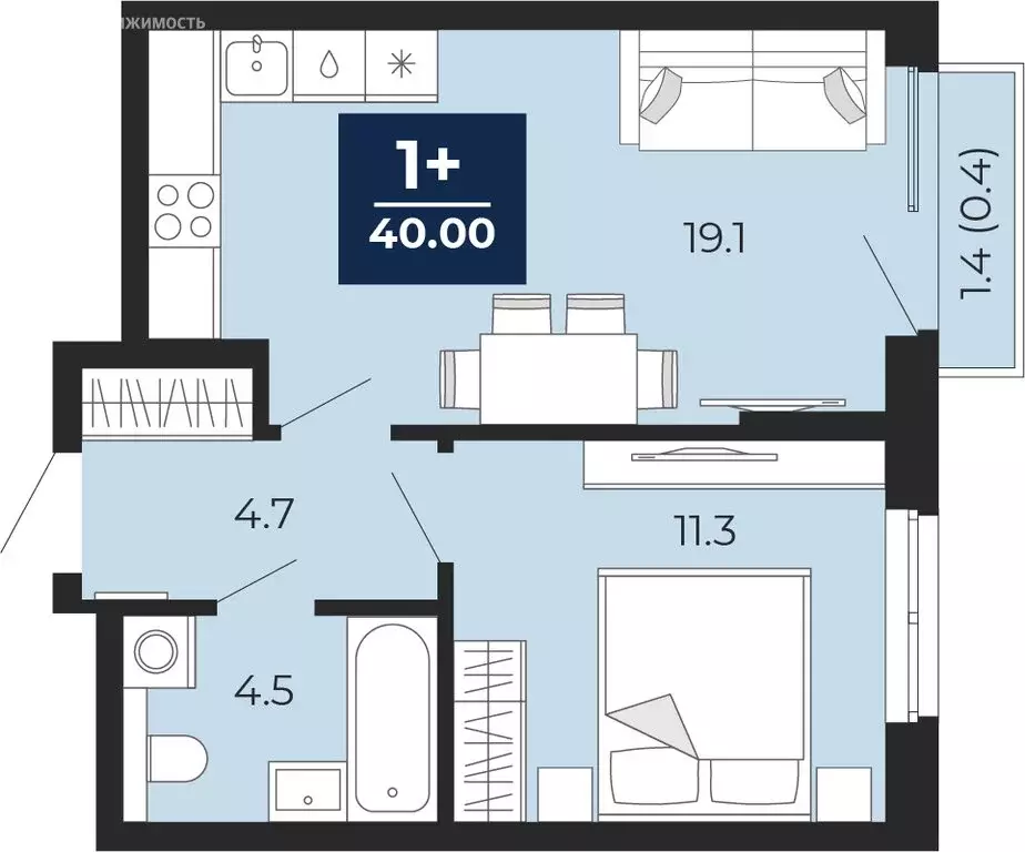 1-комнатная квартира: Тюмень, проезд Капитана Куликова, 5 (40 м) - Фото 1