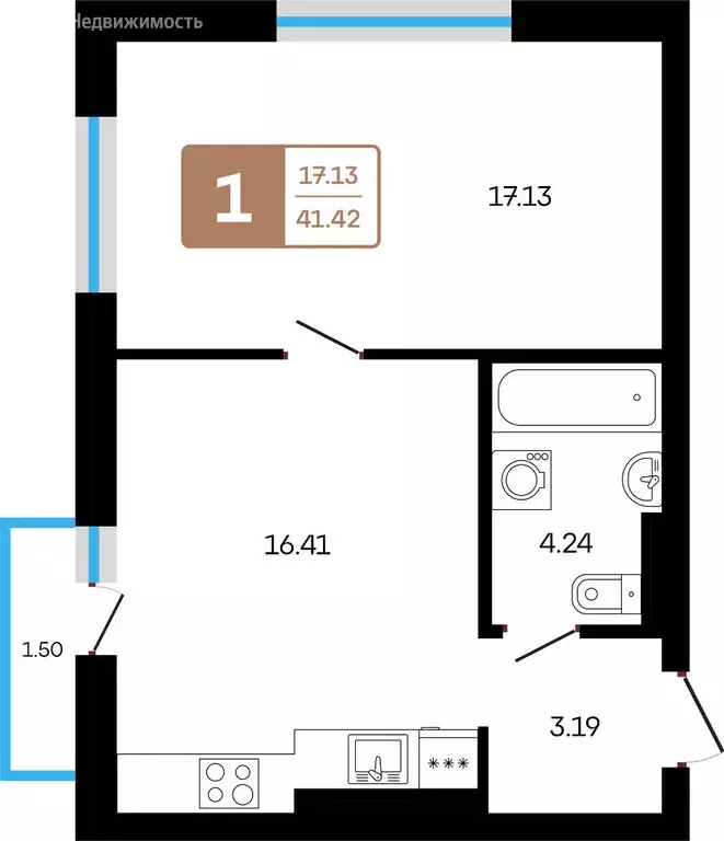 2-комнатная квартира: Иглинский район, село Акбердино (41.42 м) - Фото 1