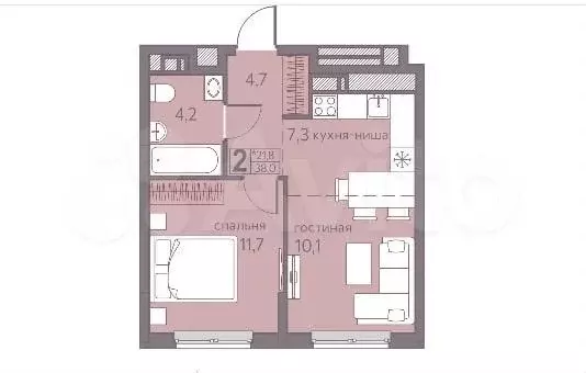 2-к. квартира, 37,5 м, 8/22 эт. - Фото 0