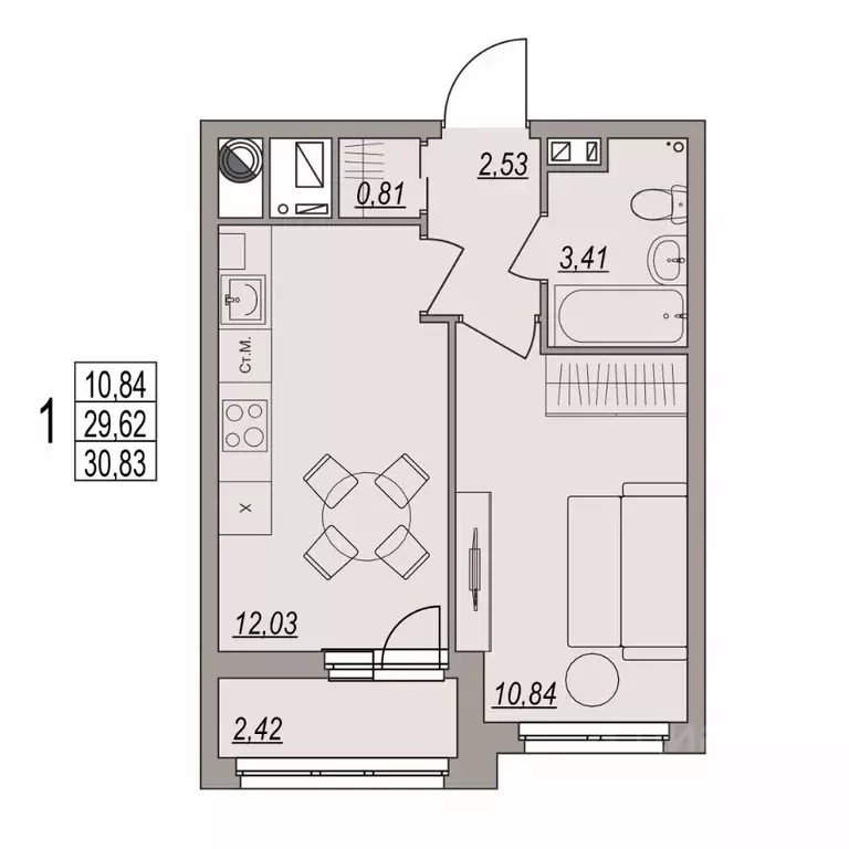 1-к кв. Волгоградская область, Волгоград ул. Дымченко, 9 (30.83 м) - Фото 1