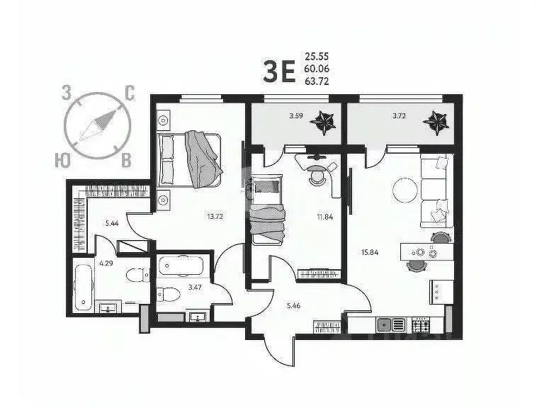 3-к кв. Курская область, Курск ул. Энгельса, 115/4 (63.72 м) - Фото 2
