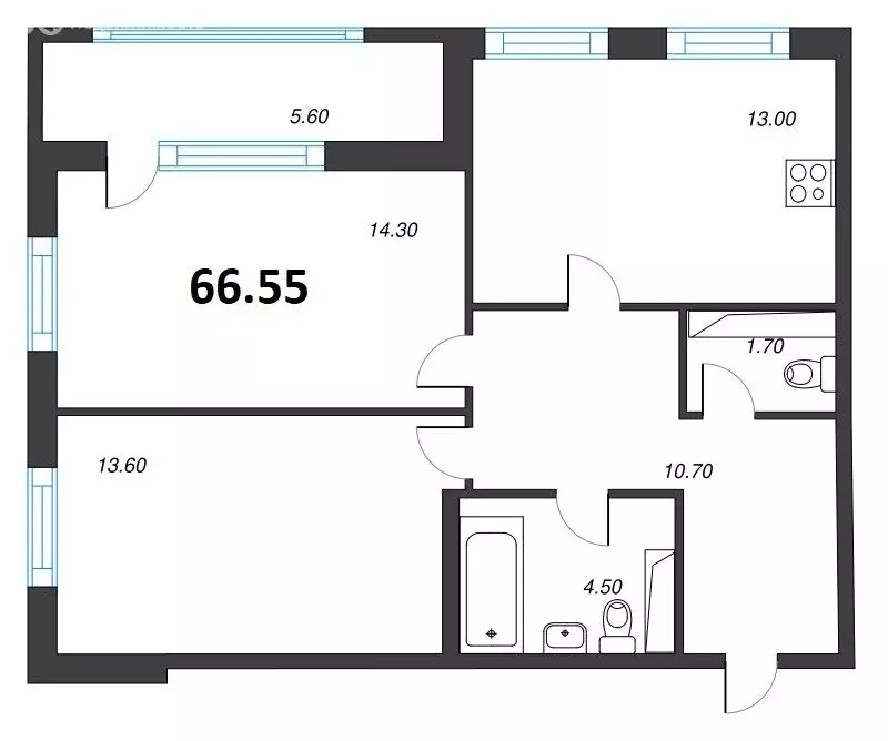 2-комнатная квартира: Санкт-Петербург, Планерная улица, 99 (66.55 м) - Фото 1
