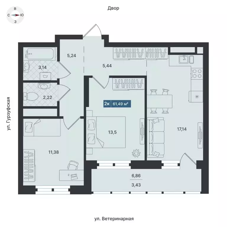2-к кв. Свердловская область, Екатеринбург ул. Ветеринарная (63.11 м) - Фото 0