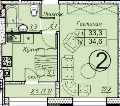 1-к кв. Ростовская область, Батайск ул. Олимпийское кольцо, 36к20 ... - Фото 0