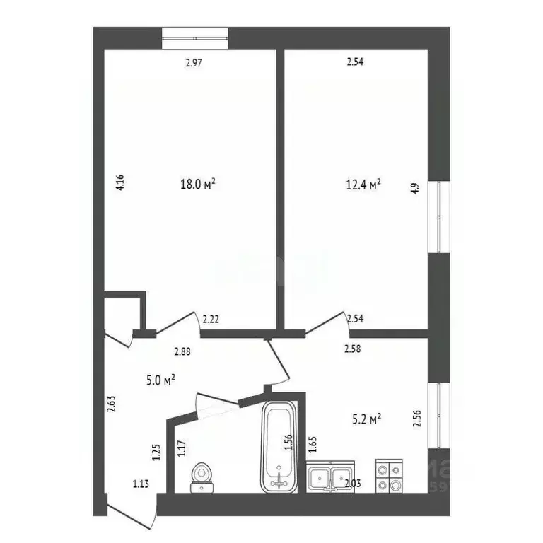 2-к кв. Тамбовская область, Тамбов Тулиновский проезд, 88 (40.3 м) - Фото 1