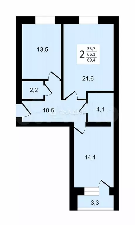 2-к. квартира, 72,4 м, 3/3 эт. - Фото 0