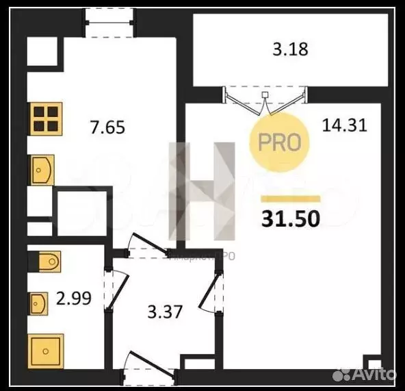 1-к. квартира, 31,5 м, 5/9 эт. - Фото 1
