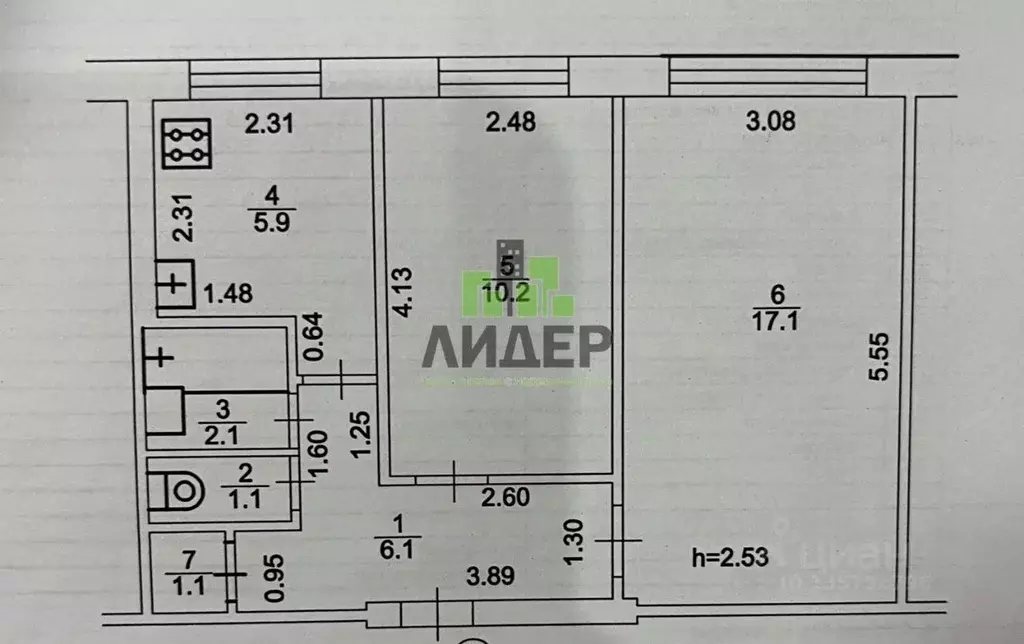 2-к кв. Башкортостан, Нефтекамск ул. Победы, 4В (43.6 м) - Фото 2