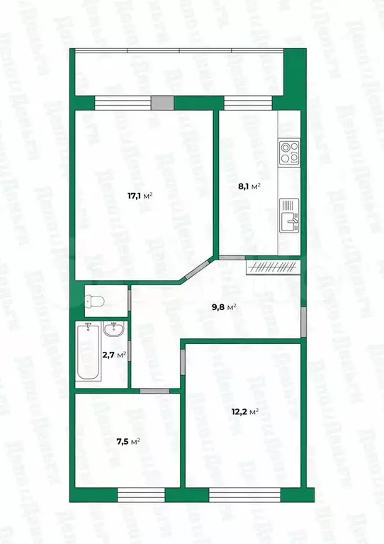 3-к. квартира, 58,8 м, 3/3 эт. - Фото 0
