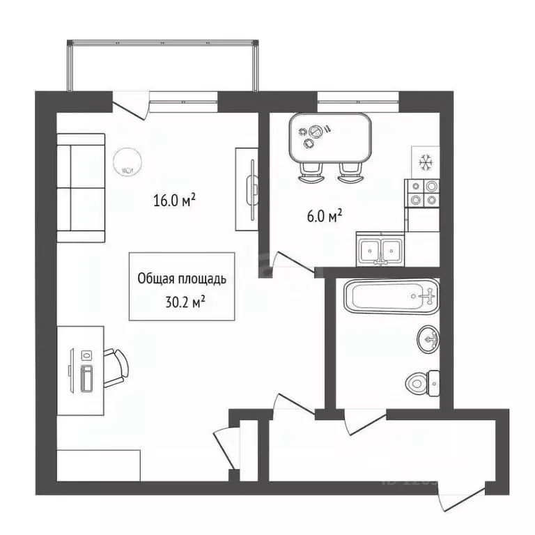 1-к кв. Новосибирская область, Новосибирск ул. Блюхера, 3 (30.2 м) - Фото 2