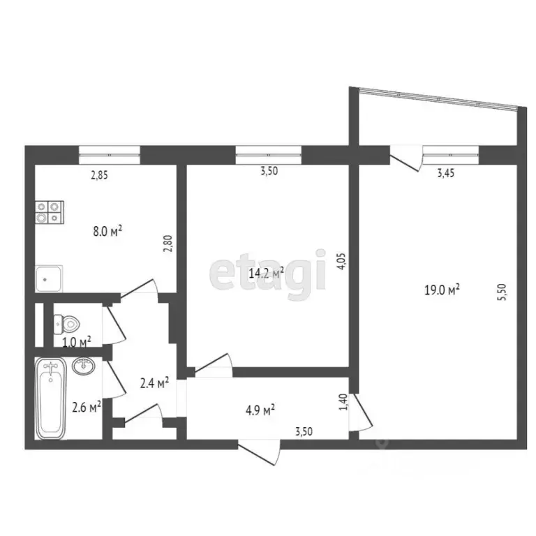 2-к кв. Ростовская область, Таганрог пер. 1-й Новый, 12 (67.4 м) - Фото 1