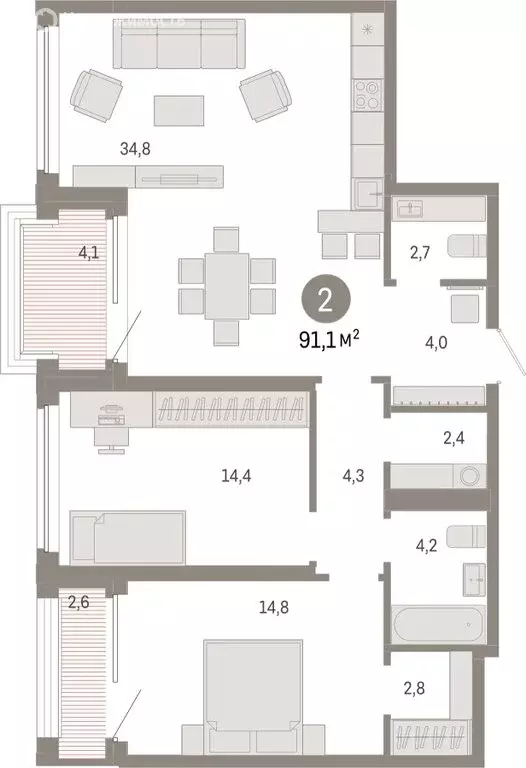 2-комнатная квартира: Екатеринбург, Мраморская улица, 27/2 (91.1 м) - Фото 1