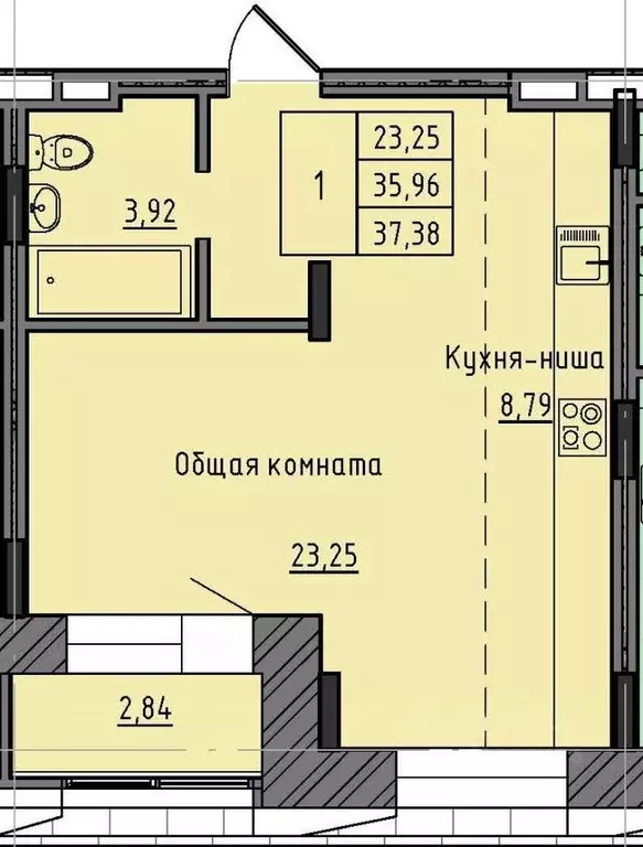 1-к кв. саха (якутия), якутск 37-й кв-л, (37.38 м) - Фото 0