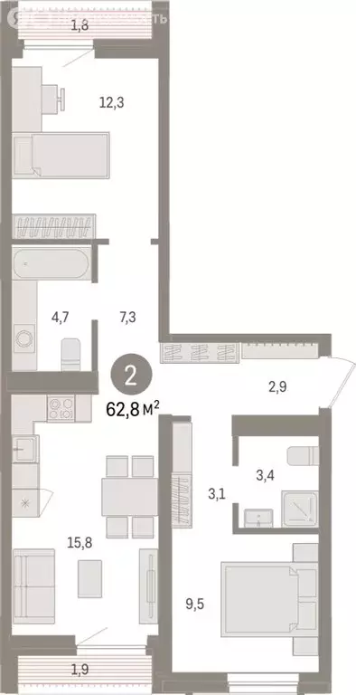 2-комнатная квартира: Новосибирск, улица Аэропорт (62.8 м) - Фото 0