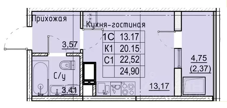 Студия Ставропольский край, Ставрополь № 36 мкр, ЖК Фруктовый сад,  ... - Фото 0