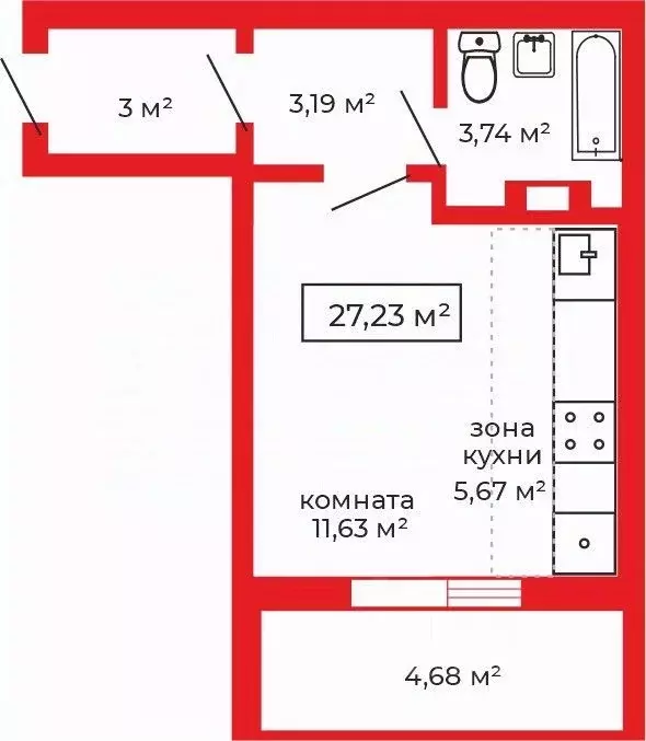 Студия Челябинская область, Челябинск ул. Маршала Чуйкова, 32 (27.23 ... - Фото 1