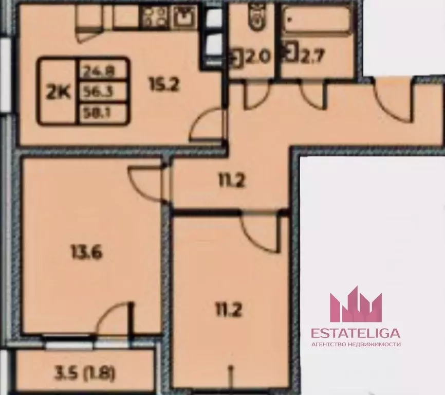 2-к кв. Москва ул. Берзарина, 32 (57.7 м) - Фото 2