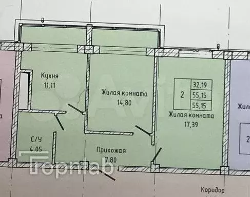 2-к. квартира, 55,2 м, 4/6 эт. - Фото 1