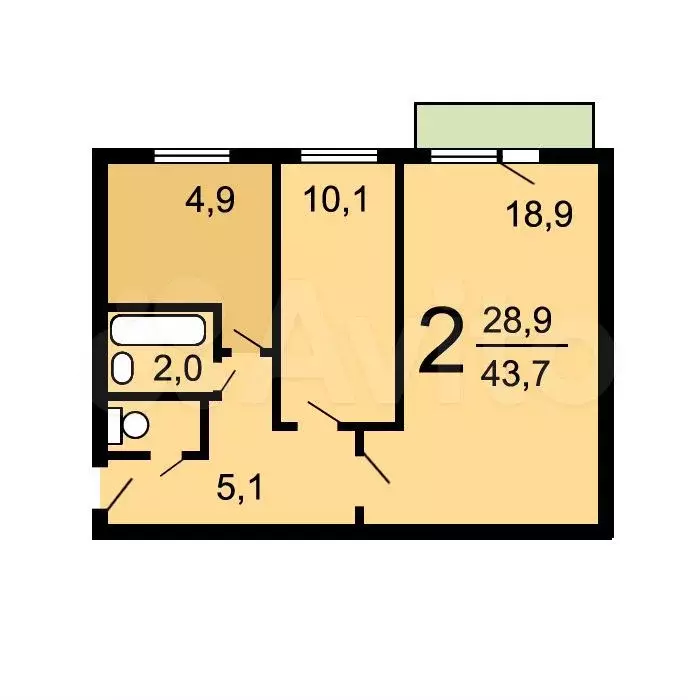 Аукцион: 2-к. квартира, 43,2 м, 1/5 эт. - Фото 0