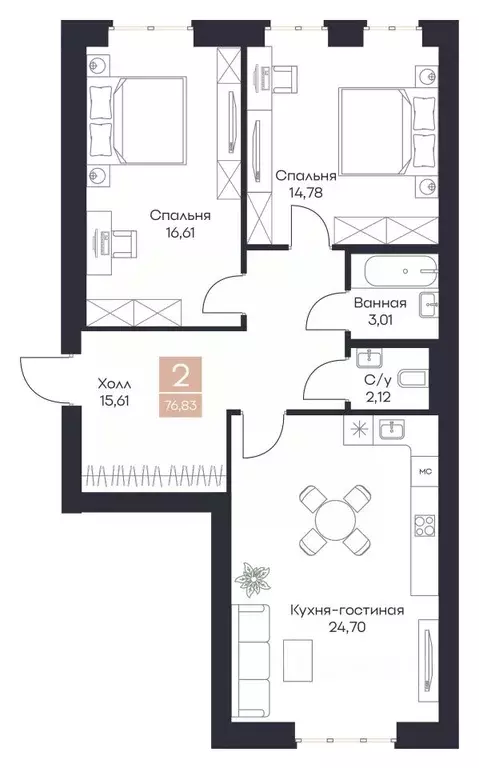 2-к кв. Рязанская область, Рязанский район, Полянское с/пос, с. Поляны ... - Фото 0