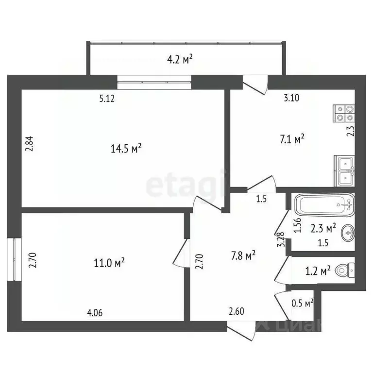 2-к кв. Кемеровская область, Анжеро-Судженск ул. Куйбышева, 71 (44.4 ... - Фото 2