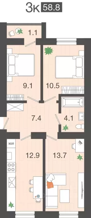 3-к кв. Калининградская область, Гурьевский муниципальный округ, пос. ... - Фото 1
