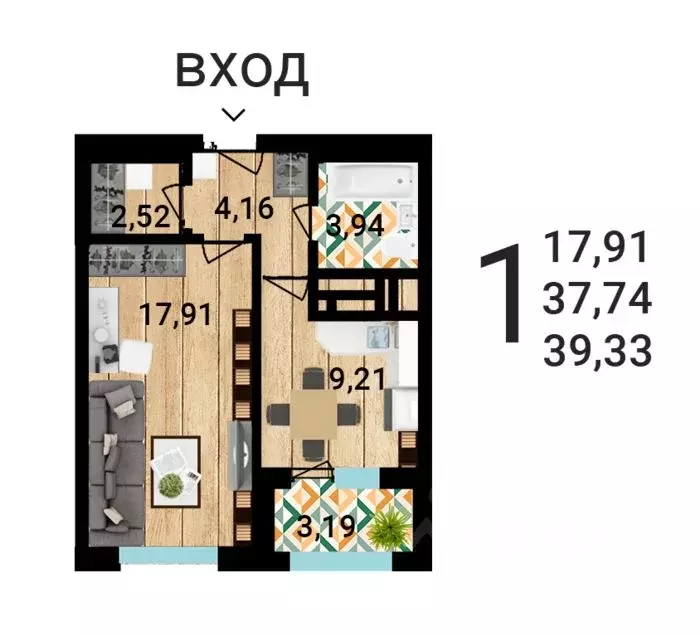 1-к кв. Воронежская область, Воронеж ул. Летчика Демьянова, 1 (39.21 ... - Фото 0