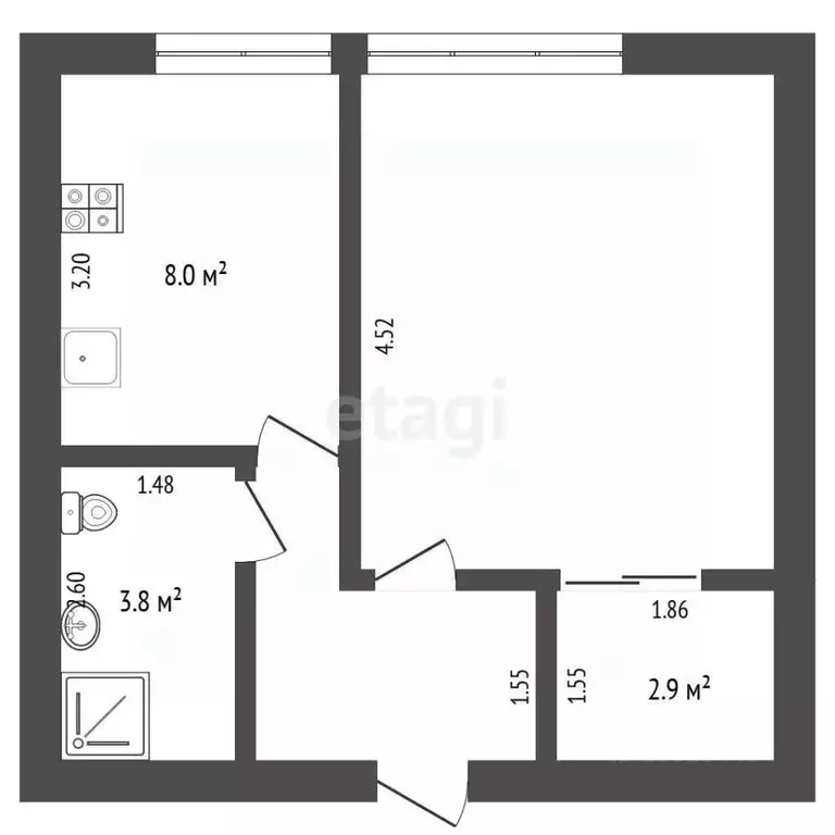 1-к кв. Тюменская область, Тюмень ул. Спорта, 95 (34.6 м) - Фото 2