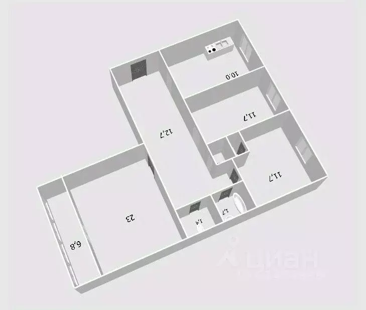 3-к кв. Башкортостан, Уфа ул. 50 лет СССР, 43 (74.9 м) - Фото 2