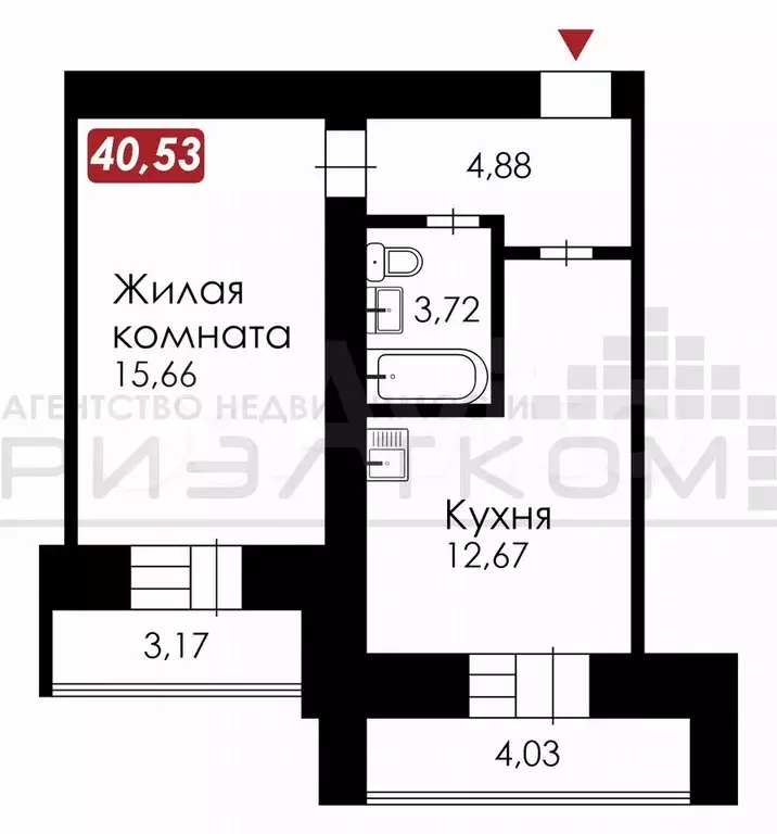 1-к. квартира, 40,5 м, 1/14 эт. - Фото 0