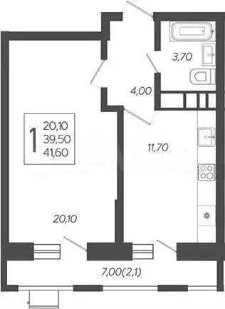 1-к. квартира, 41,6м, 10/12эт. - Фото 1