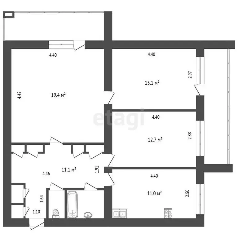 3-комнатная квартира: Пущино, микрорайон В, 7 (79.8 м) - Фото 1