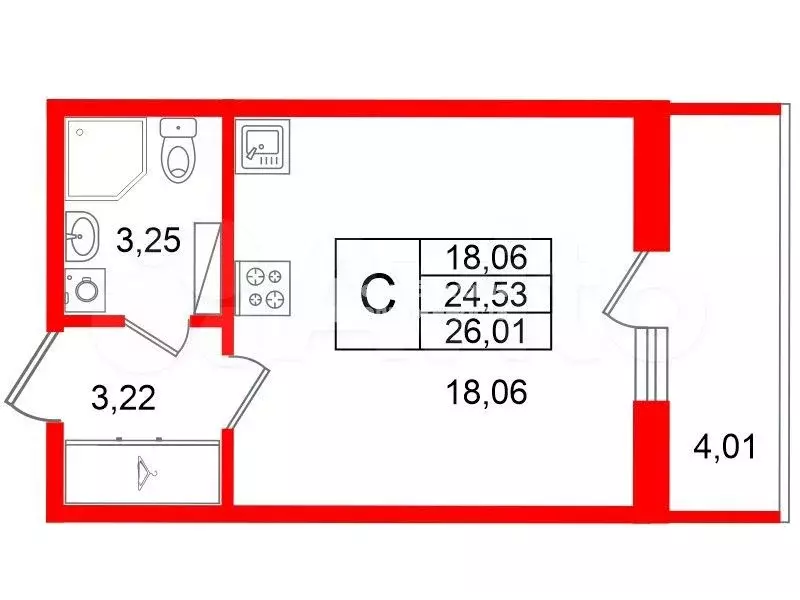 Квартира-студия, 23,8 м, 5/5 эт. - Фото 0