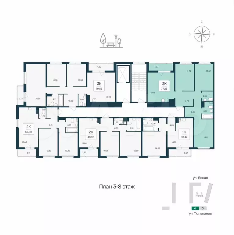 3-к. квартира, 77,3 м, 5/8 эт. - Фото 1