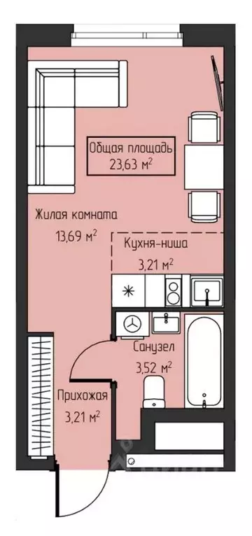 Студия Свердловская область, Екатеринбург ул. Фрунзе, 31 (24.0 м) - Фото 2