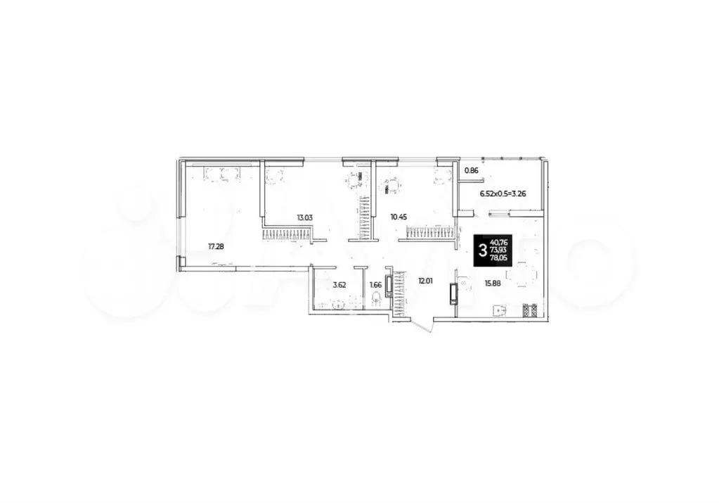 3-к. квартира, 78,1 м, 9/18 эт. - Фото 1