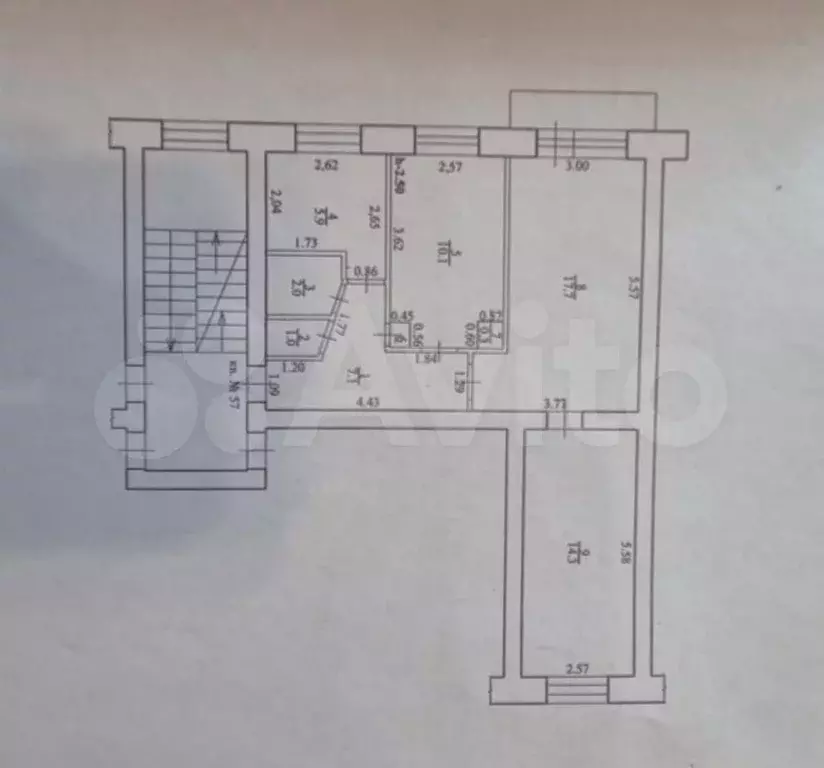 3-к. квартира, 58,6 м, 3/5 эт. - Фото 0