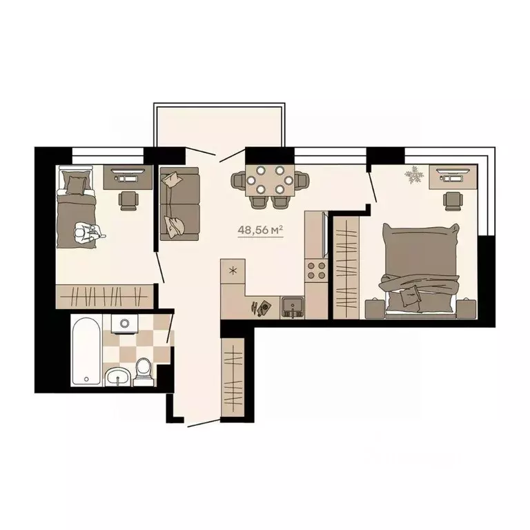 3-к кв. Приморский край, Владивосток ул. Грязелечебница (48.56 м) - Фото 1