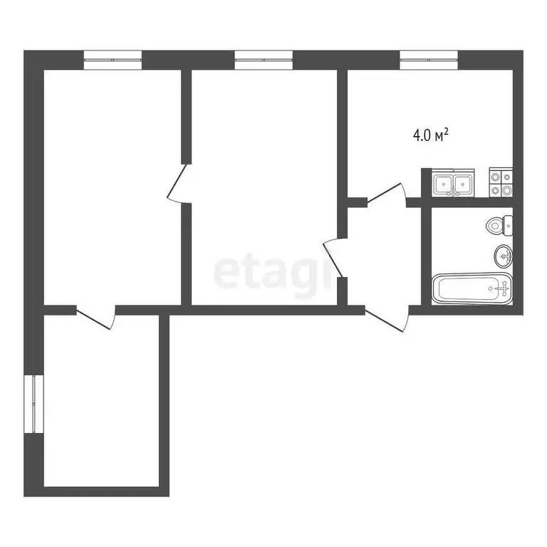 Квартира, 3 комнаты, 54.5 м - Фото 1