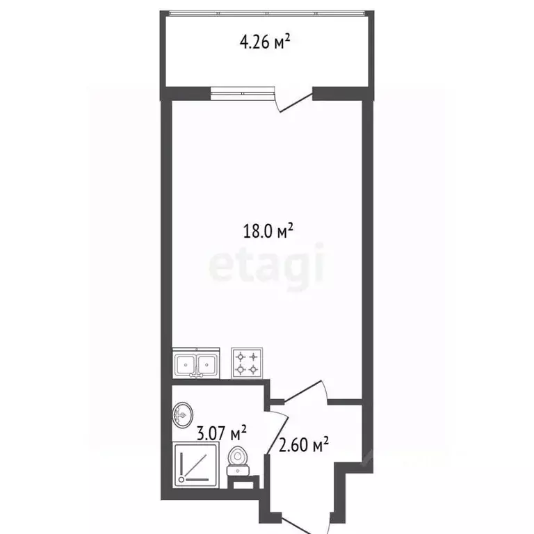 Студия Санкт-Петербург ул. Орбитальная, 9к1 (23.4 м) - Фото 1