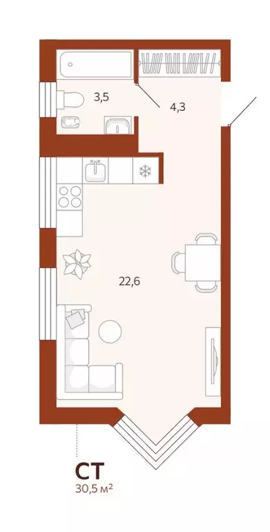 Студия Тюменская область, Тюмень  (30.45 м) - Фото 0