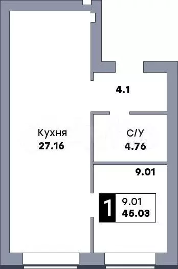 1-к. квартира, 45 м, 7/10 эт. - Фото 0