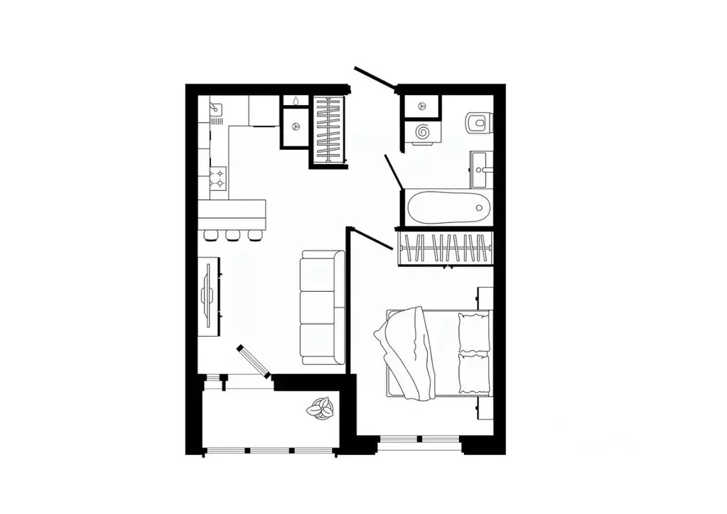 1-к кв. Тульская область, Тула ул. Седова, 26к3 (37.7 м) - Фото 1