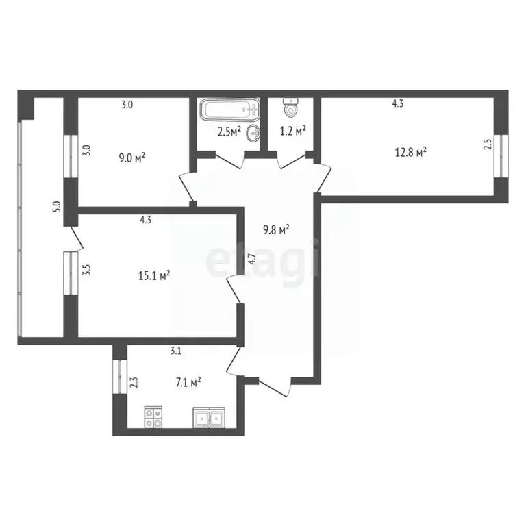 3-к кв. Мордовия, Саранск ул. Гагарина, 89 (57.3 м) - Фото 1