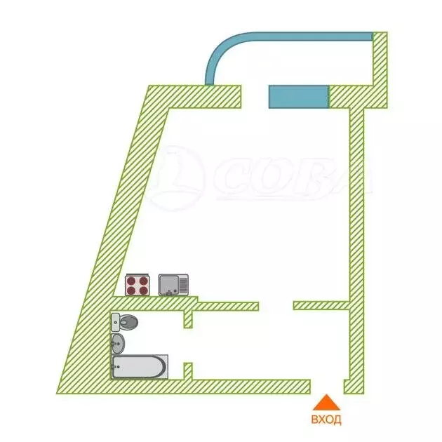 Квартира-студия: Тюмень, улица 50 лет ВЛКСМ, 13к1 (39.4 м) - Фото 2