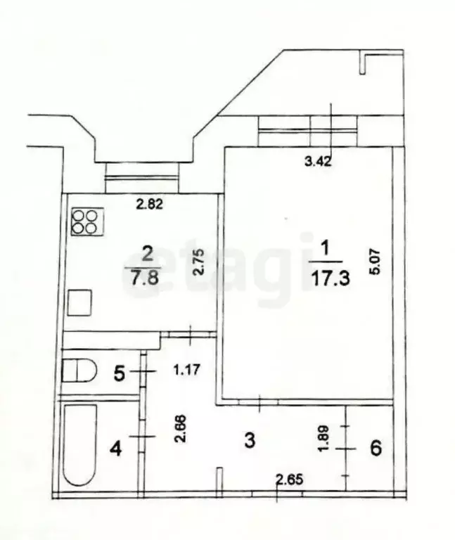 1-к кв. Татарстан, Казань ул. Адоратского, 39б (38.8 м) - Фото 2