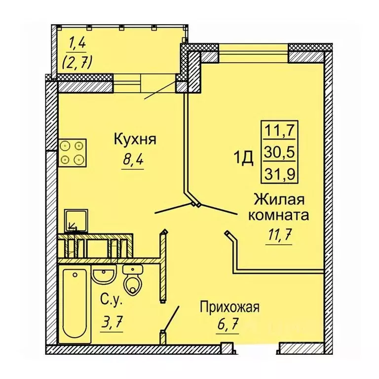 Студия Новосибирская область, Новосибирск ул. Бородина, 54 (32.0 м) - Фото 0