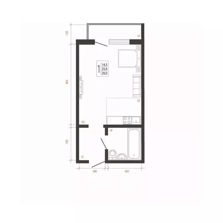 1-к кв. Иркутская область, Иркутск Сарафановская ул. (29.0 м) - Фото 1